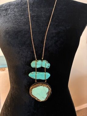 NWT Panacea Natural Layered Turquoise Stone Pendant Necklace .